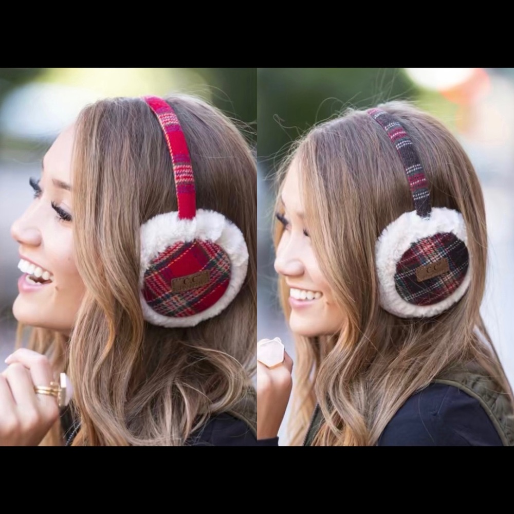 C.C. Brand plaid earmuff ear muffs red